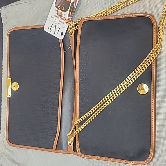 DIOR VINTAGE 1980S DIORISSIMO BLK CANVAS/LEATHER CHAIN FLAP CLUTCH/SHOULDER BAG - Picture 14 of 17